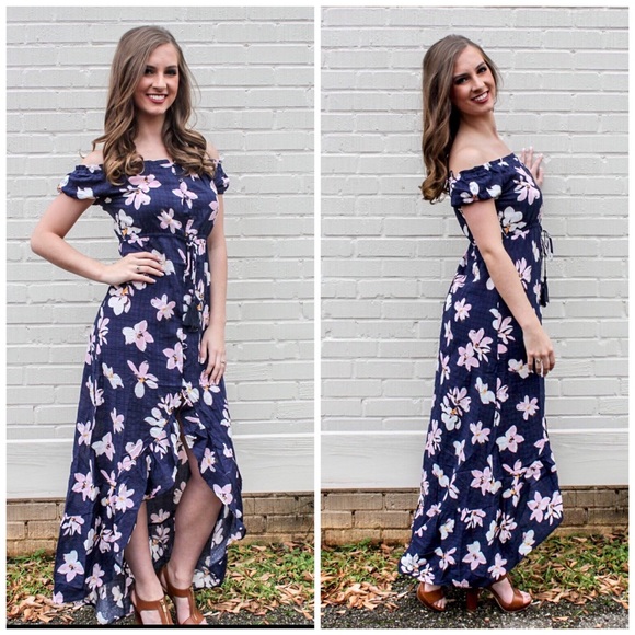 Navy Floral Print Dress - Picture 6 of 6